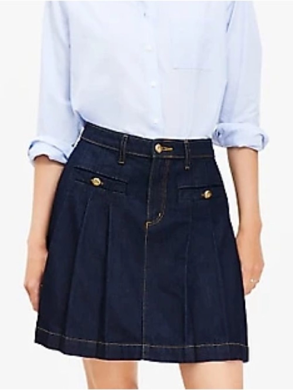 Loft Women’s Dark Blue Denim Pleated Skirt 4 Jean